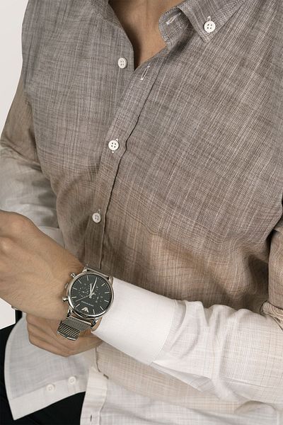 Etikmen Καφέ Μπεζ Transitional Slimfit λινό πουκάμισο με πάνελ