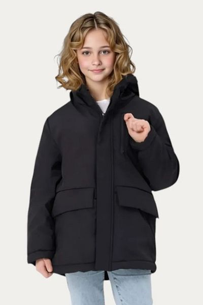 Montland Parka de iarnă cu glugă neagră cu blană în interior pentru fete - impermeabilă și rezistentă la vânt, 3 buzunare