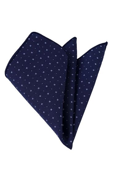 Exve Exclusive White Star Patterned Cotton Pocket Lapel Handkerchief on Navy Blue