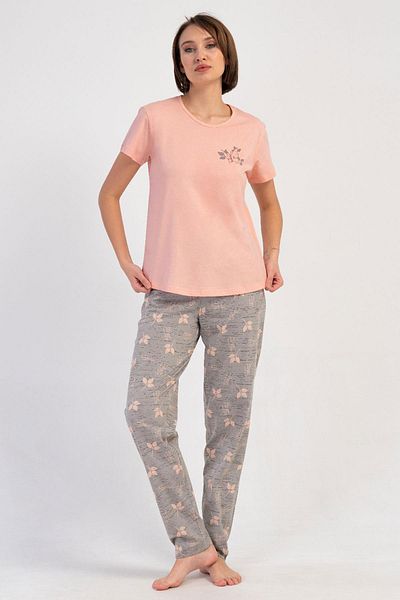 VİENETTA Women's Short Sleeve Salmon Pajama Set C0T8N3O804