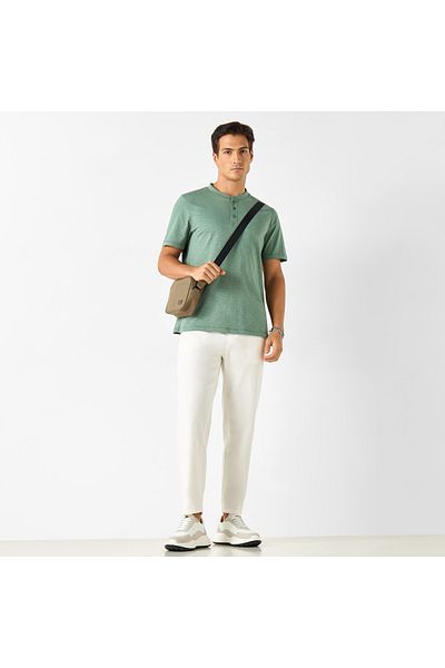 FAV Textured Mandarin Collar T-shirt with Short Sleeves