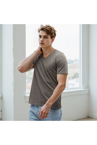 FAV تي شيرت عادي بقصّة Slim Fit ورقبة على شكل حرف V وأكمام قصيرة