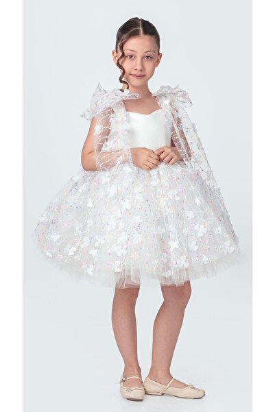 Mnk Baby&Kids Βραδινό φόρεμα για κορίτσια με μοτίβο λουλουδιών Imeros M00736 ΛΕΥΚΟ