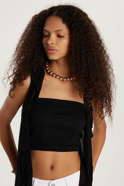 Tudors Women's Slim Fit Slim Fit Zero Sleeve V-Neck Black Cardigan