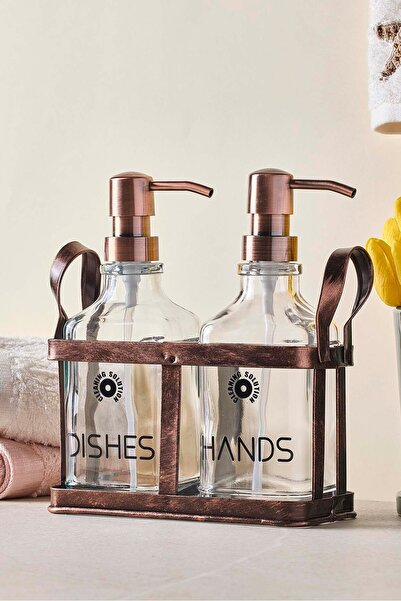 Perotti Rame Eskitme Metal Standlı Retro 2 Li Sıvı Sabunluk 500 ml