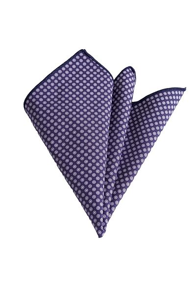 Exve Exclusive White Geometric Patterned Cotton Collar Handkerchief on Navy Blue