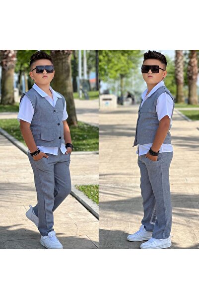 KOKOŞ BEBEK Linen Suit with Holiday Vest |   Between 4/8 Years