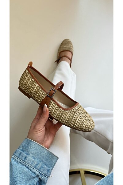 Saracshoes Kadın Hasır Babet Bej Tokalı Straw