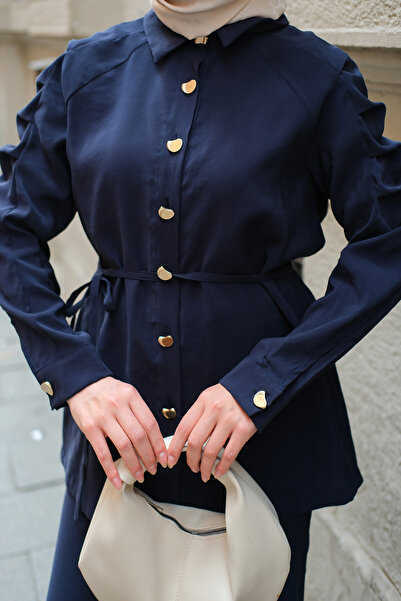 LOCCO Women's Sleeve Pleated Modal Suit Navy Blue