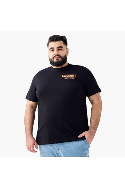 FAV Plus Size Slogan Print T-shirt with Crew Neck and Short Sleeves