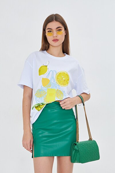 The Champ Clothing Γυναικείο καλοκαιρινό μπλουζάκι με στάμπα λεμόνι λιλά Oversize Squeeze The Day