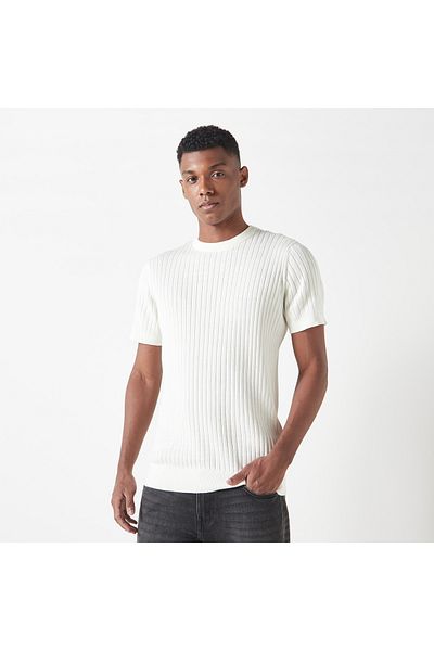 FAV Ribbed Crew Neck Sweater with Short Sleeves