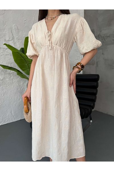 Elif Özbey Butik Φόρεμα μουσελίνας με πέτρινο κέντημα