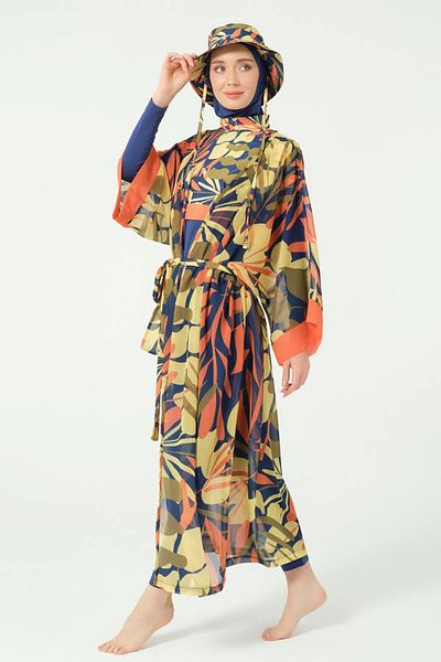 Bordomix 7180 Women's Colorful Patterned Belted Long Pareo - Beach Dress