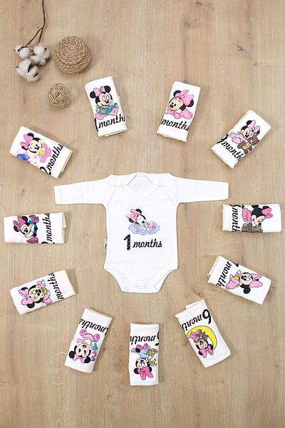 Sitilin Monthly Badi Set 12 Months Every Month Special Printed Long Sleeve Snap Fastener Girl Bodysuit Stl690