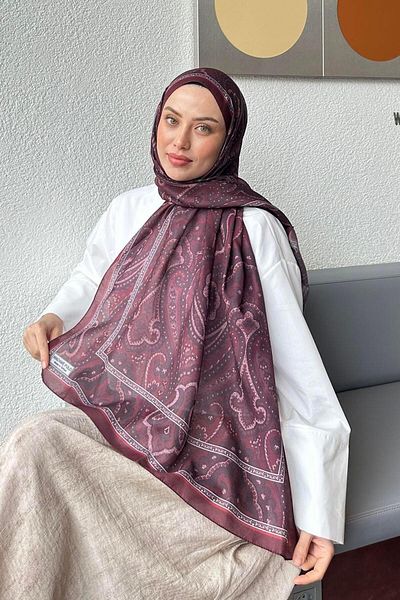 lamelif Retro Pattern Soft Shawl Burgundy