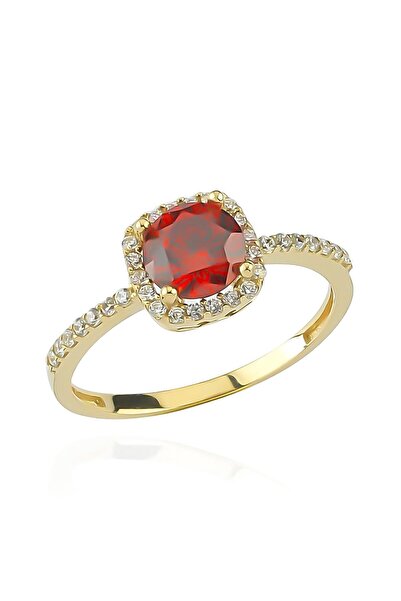 Glorria Kadın Altın Kırmızı Zirkon Taşlı Yüzük VK0642
