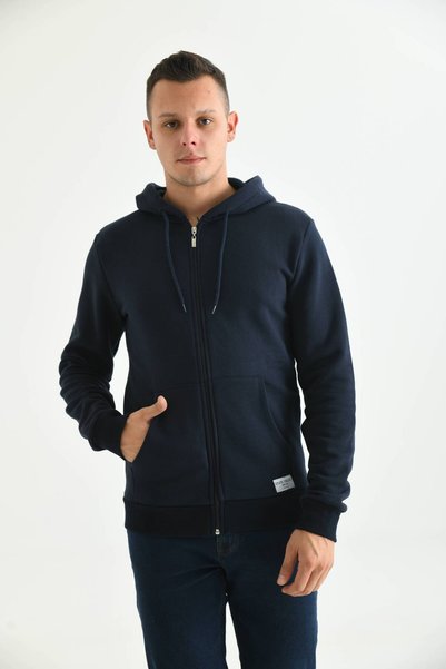 MOVİMENT Navy Blue Sweatshirt with Hoodie and Kangaroo Pocket Detail