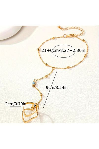 stainless steell Vip Gold Color Chain with Blue Bead Detailed Shahmeran