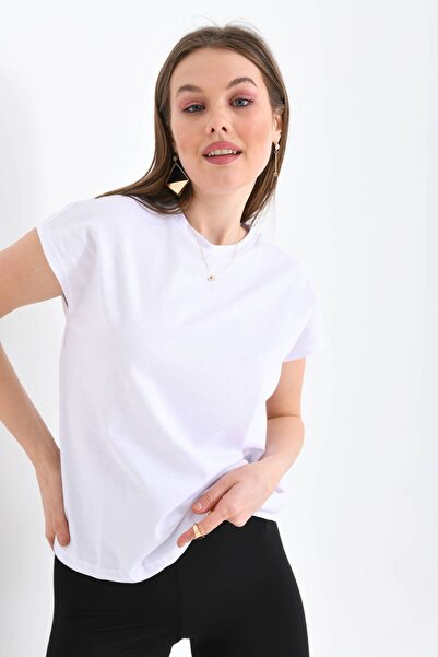 MOVİMENT Γυναικείο λευκό πλεκτό βαμβακερό μπλουζάκι με χαμηλά μανίκια