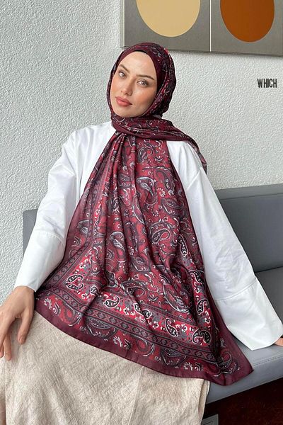 lamelif Retro Pattern Soft Shawl Claret Red