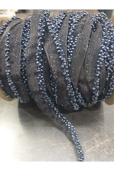 ESRA ŞELEM Navy Blue Tulle Bias Beaded Decorative Ribbon Sewing Accessory Applique Hobby