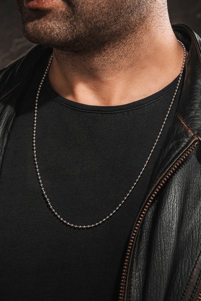 OSMANLI GÜMÜŞ Medium Thick Ball Stainless Steel Men's Necklace Chain Ckltopzincr-gms