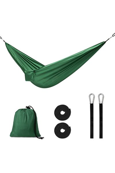 TECOS Camping and travel hammock, Tecos®, 260 cm, 120 kg, green, with carabiners, straps and carrying bag