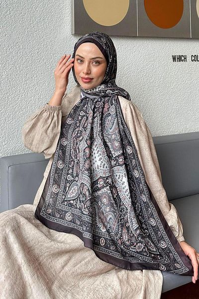 lamelif Retro Pattern Soft Shawl Anthracite