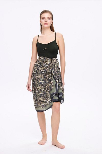 Haşema Tropical Print Green Skirt-Pareo 5069