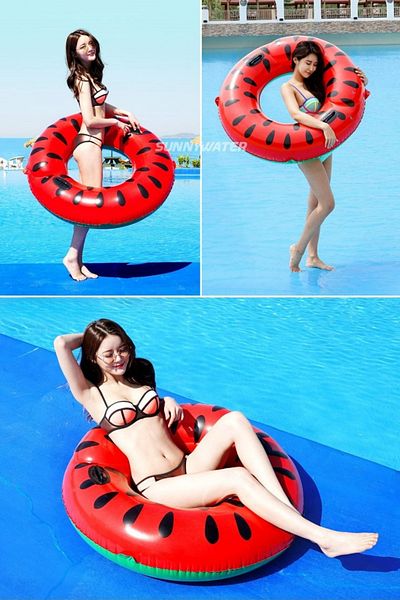 TUENGİ STORE Large Size Inflatable Watermelon Patterned Bagel Sea Pool Swimming Ring with Handle 100 cm