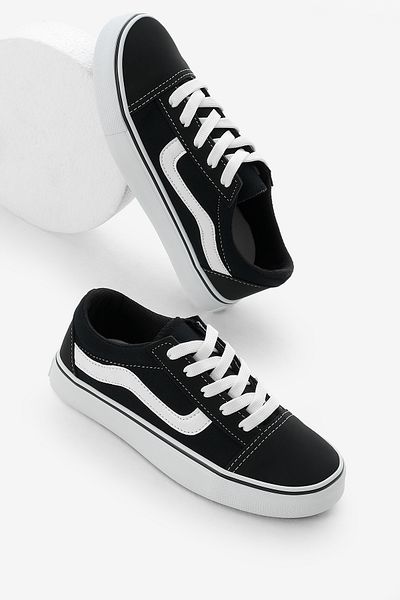 Tonny Black Παιδικά Unisex Μαύρη Λαστιχένια Σόλα Πλαϊνή Λωρίδα Λινά Δαντέλα Αθλητικά Παπούτσια