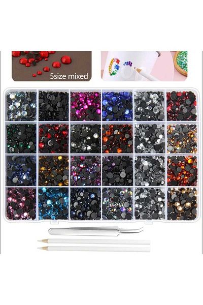 yiğit aksesuar 24 Colors 14,000 Pieces Hotfix Iron-On Stone Ss10(2.5mm) Stone Holding Pen and Tweezers Gift