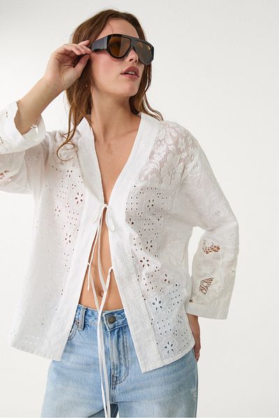 Stradivarius Embroidered patchwork kimono