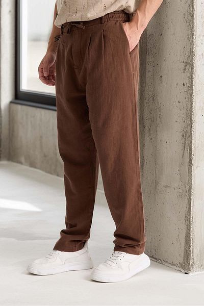 Valiberta Cotton Flamingo Comfortable Fit Straight Leg Jogger Men's Trousers - Brown