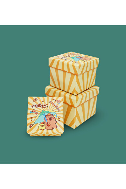 Gift Moda Şanslı Capybara Desenli 3'lü Hediye, Kutusu Seti | Mini Kutu Seti