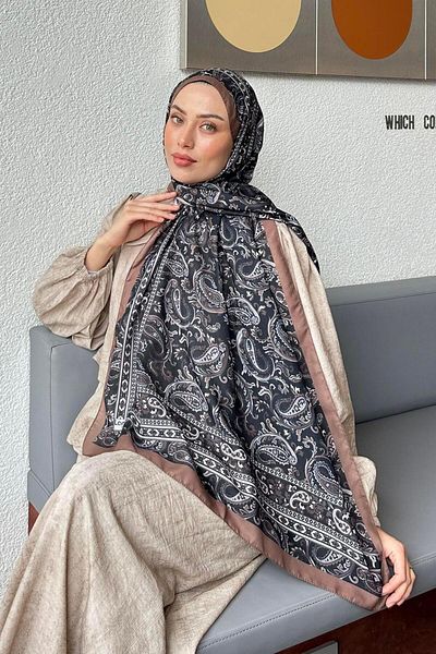 lamelif Retro Pattern Soft Shawl Milk Coffee