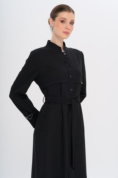 Olcay Judge Collar Chain Accessory Lined Overcoat Black 6742