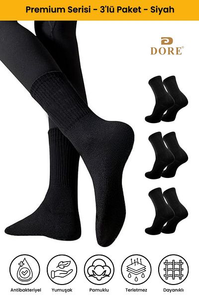 Dore Γνήσιες αθλητικές κάλτσες Unisex 3 ζευγαριών Premium που απορροφούν τον ιδρώτα που αναπνέουν βαμβακερές μακριές αθλητικές κάλτσες Tennis College