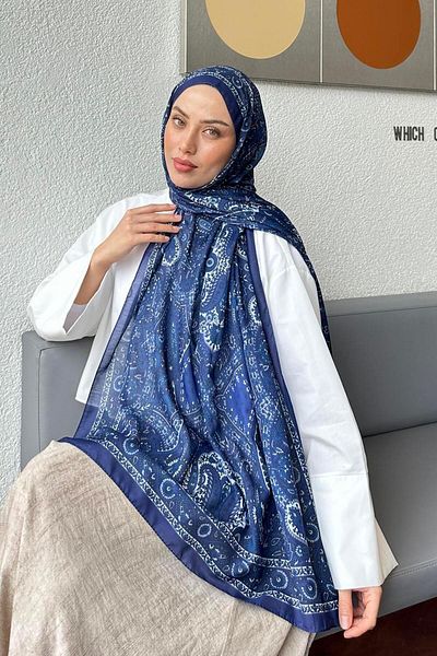 lamelif Retro Pattern Soft Shawl Indigo