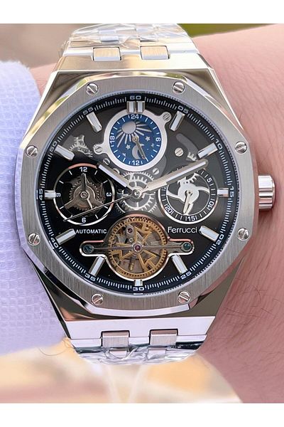 Ferrucci Men's Wrist Watch with Automatic&Wind-Up 3 Atm Water Resistant Steel Cord Bfc.03571.01