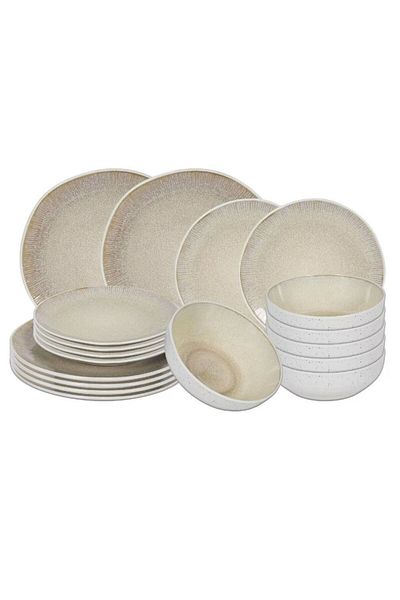 Tavola Premium Dinner Set Of 18 Plates Bowls Set Stoneware Stone Grey Dishwasher Microwave Safe