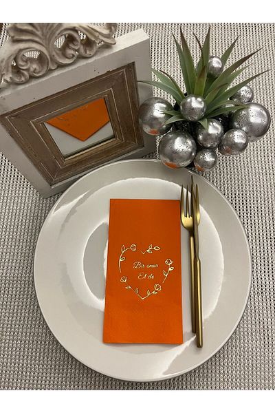kidspartim Gold Gilded Orange One Life Hand in Hand Napkin 16 Pieces