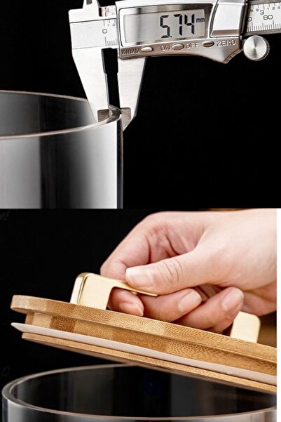 Qerhome 3'lü Borosilikat Cam Büyük Boy Bambu Vakum Kapaklı Cam Saklama Kabı Baharatlık 6,3 LT 9,4 LT 12,5 LT