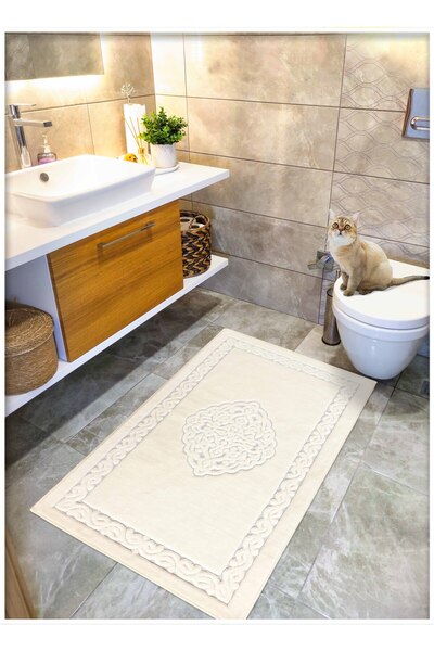 Cotton Crafty سجادة حمام منسوجة من القطن ماصة للماء، سجادة حمام فيكتوريا 80 × 150 سم كريمي