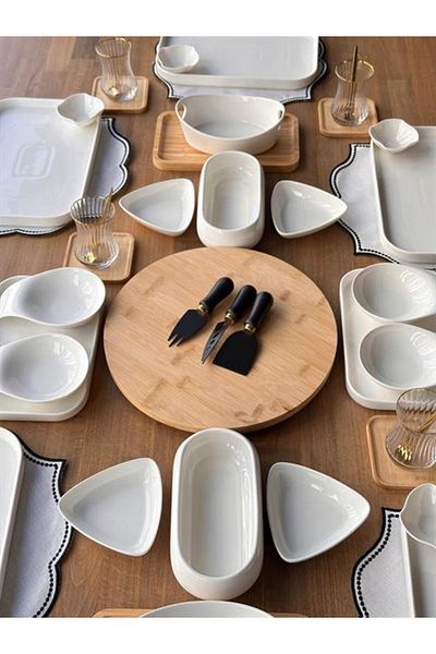 ROSSEV Breakfast Set Pure Bamboo 56 Pieces for 6 People