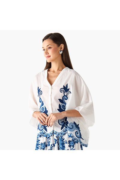 FAV Embroidered Top with 3/4 Sleeves