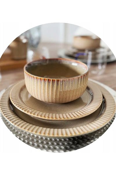 Tavola Set de cină ceramică cu 18 farfurii și boluri, set bistro, potrivit pentru mașina de spălat vase și cuptorul cu microunde