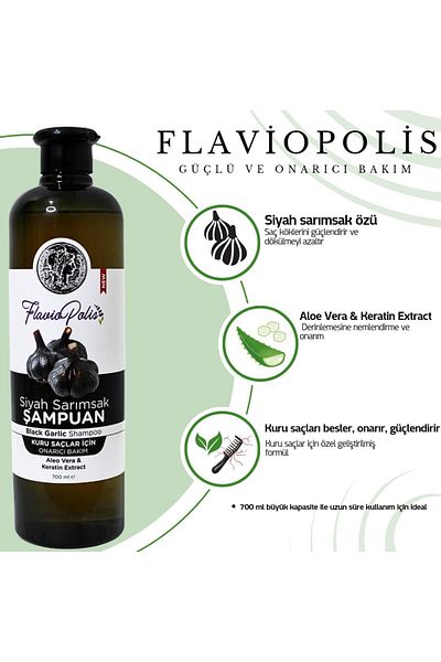 FLAVİOPOLİS Flaviopolis 700ml Black Garlic Repairing Care Shampoo for Dry Hair