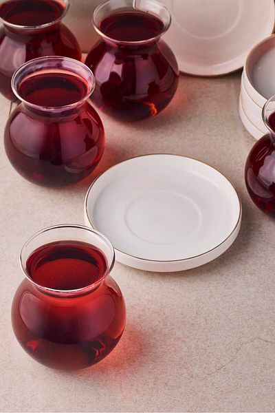 Perotti Kanlıca Gold 12 Piece Glass Tea Set for 6 People 210 ml
